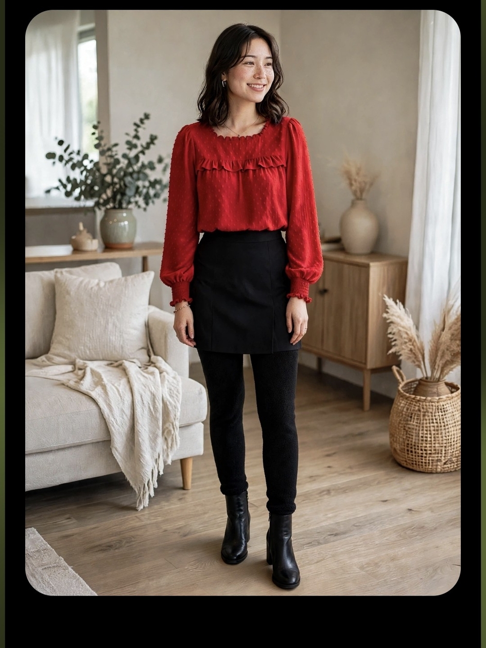 JODIFL Red Long-Sleeve Ruffle Detail Blouse